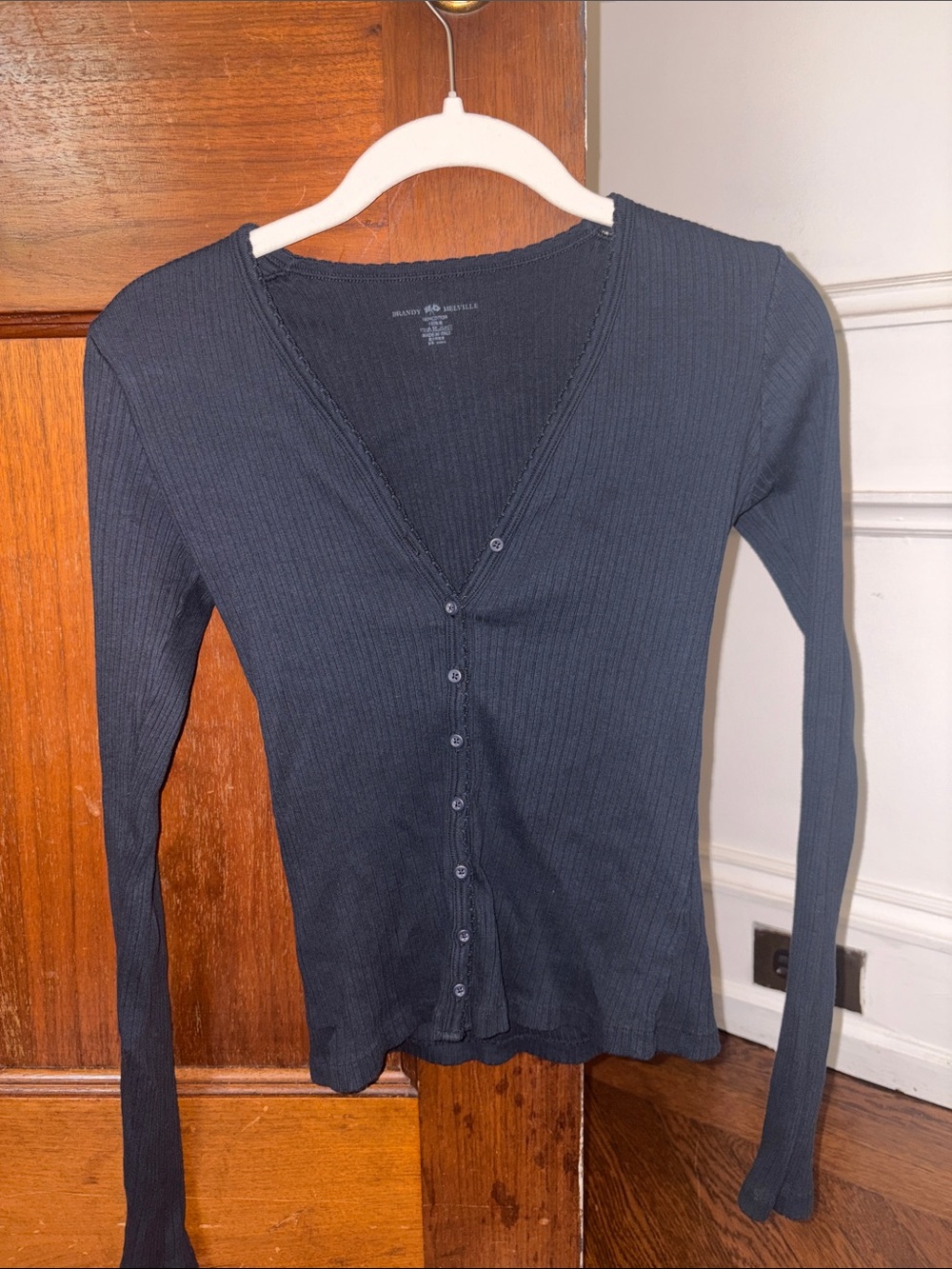 Brandy Melville  Women's Black Ribbed V-Neck Button Cardigan